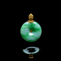 天然飘阳绿翡翠平安扣吊坠，18K 实金莲花镶嵌，东方复古女士圆形翡翠项链